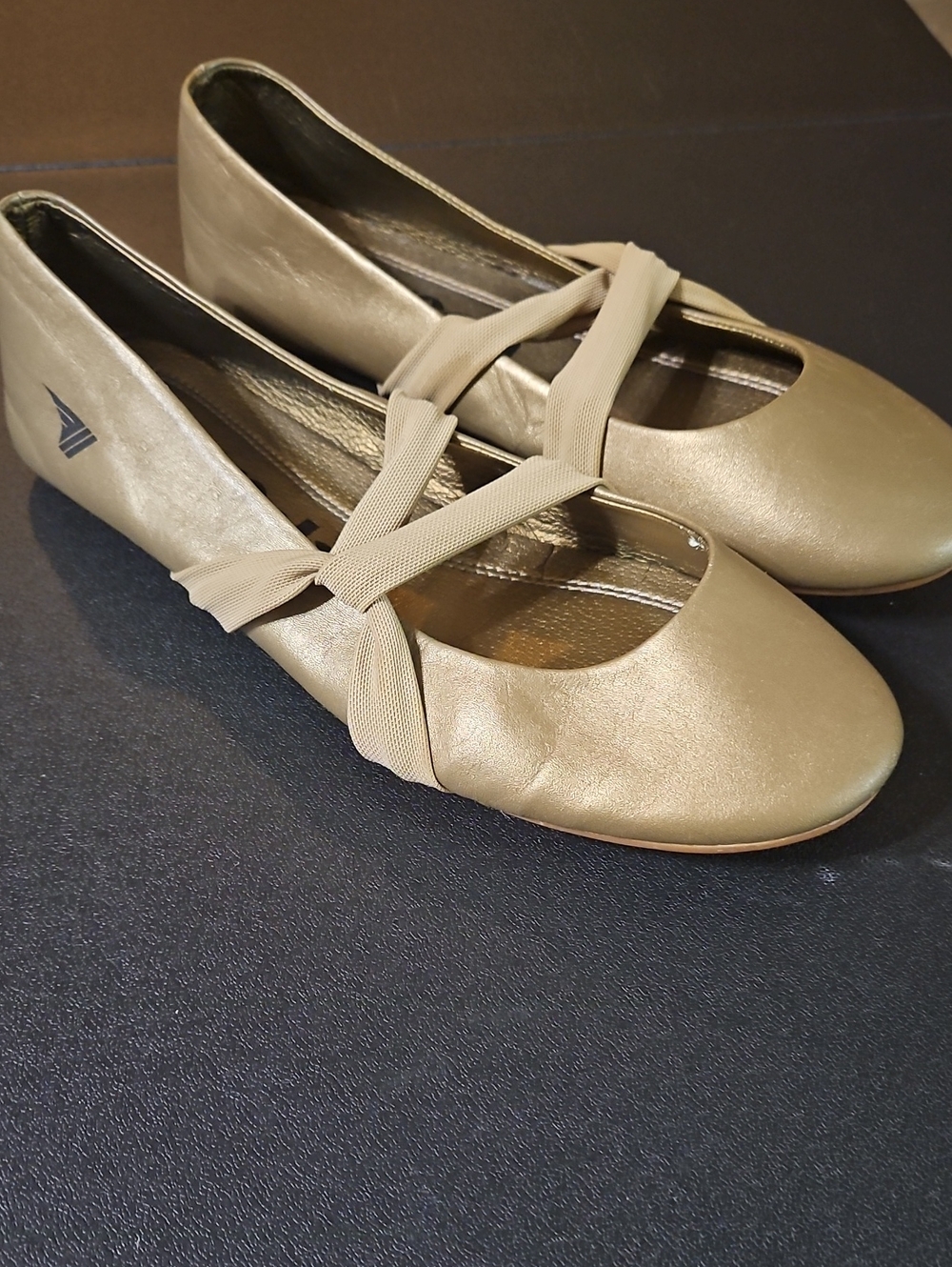 Gola Metallic Gold/ Olive Ballet Flats with Crossed Elastic Strap